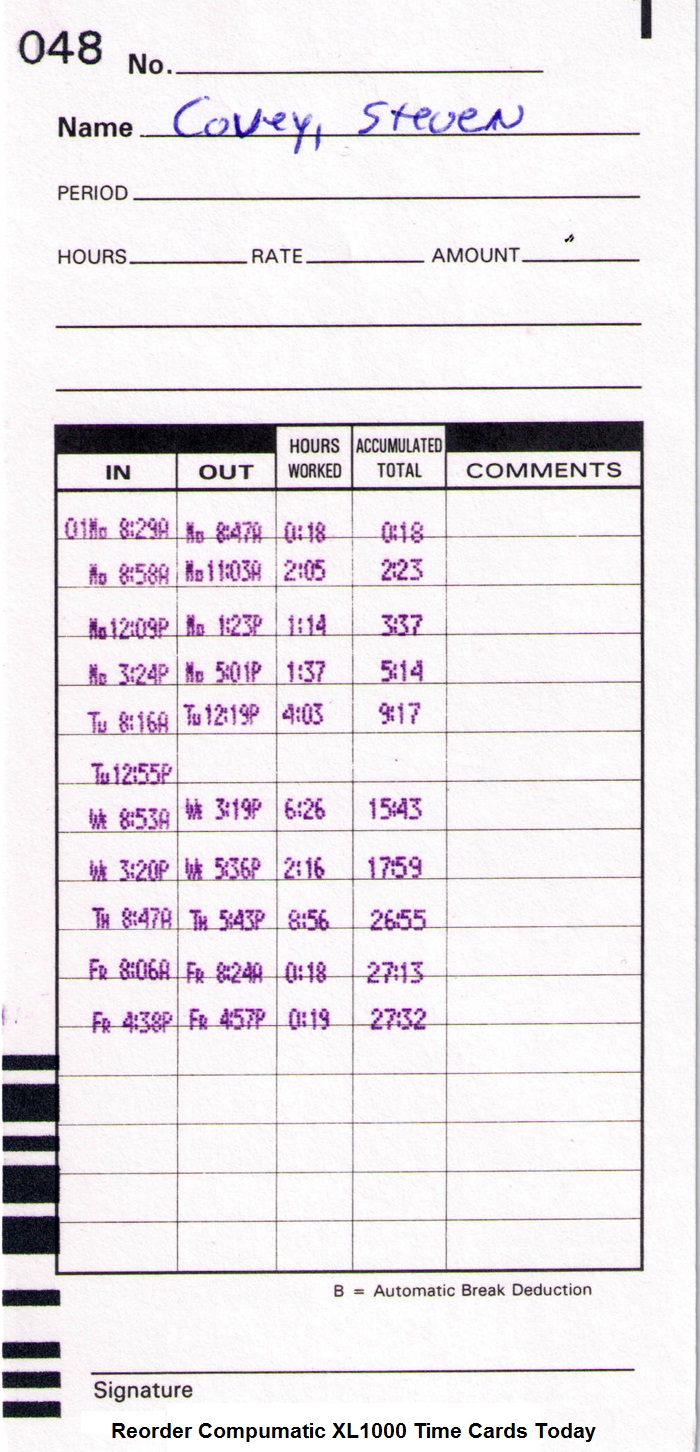 Employee Time Clocks Compumatic XL1000E self totaling clock XL1000E